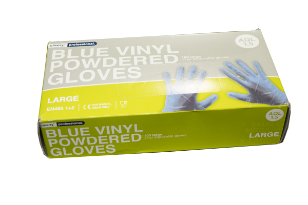 Vinyl Gloves Blue Large Lightly Powdered