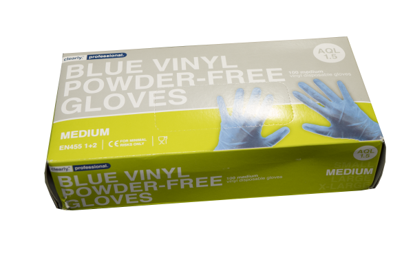 Vinyl Gloves Blue Medium Powder Free