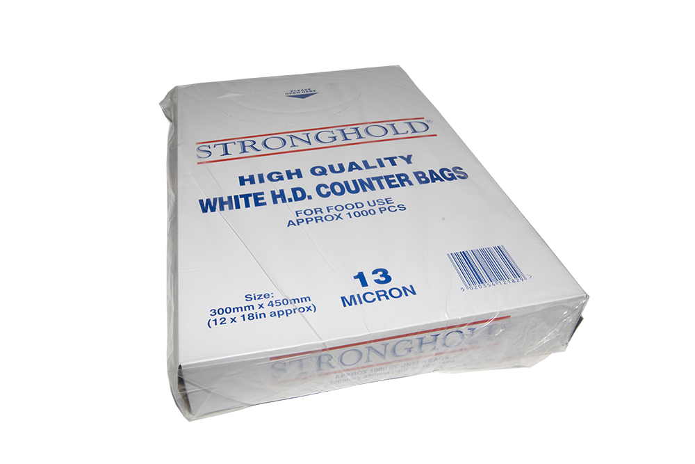 thumbnail image 2 of Stronghold Large White Plastic Carrier Bags - Heavy Duty 18mu - Reusable - 11x17x21 Inches 2 of 6